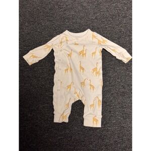 Pehr Giraffe Print Organic Cotton Kimono Romper White Yellow 0-3 Months